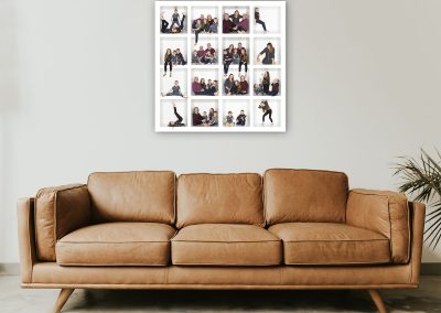 family wall art hanging above a leather setee in a lounge Wirral family photographer
