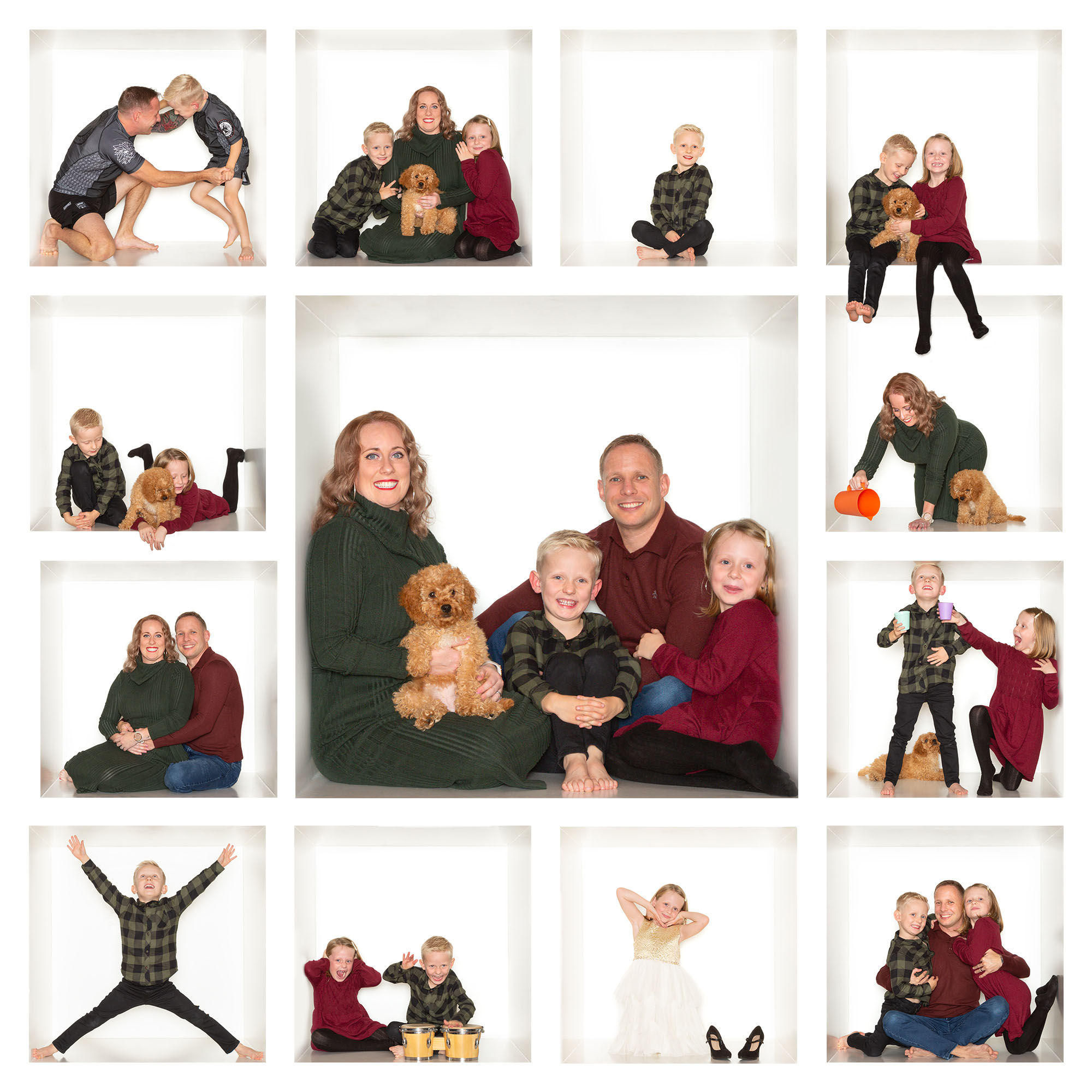 Selection of individual family photographs in a box shaped composition