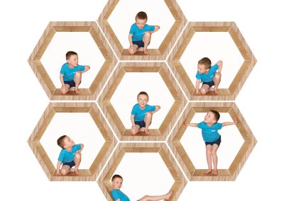 Boy playing about in different poses a Hex shaped frame Wirral child photographer