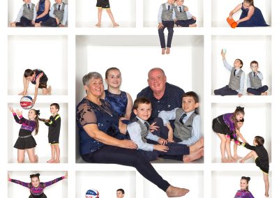 Grandparents having fun with their 3 grandchildren in various poses Wirral family photographer